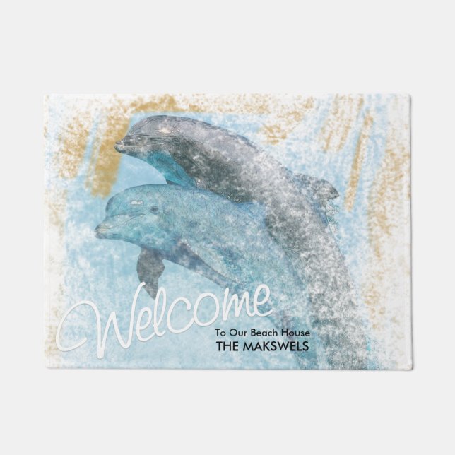 Jumping Dolphins Beach House Welcome Mat (Front)