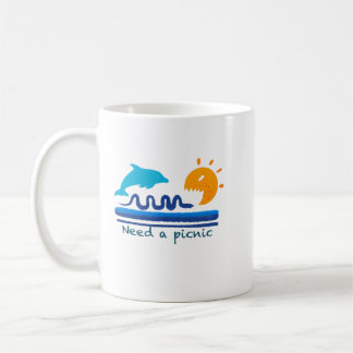 Jumping Dolphins Beach Illustration Textured Brush Coffee Mug