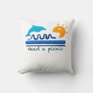 Jumping Dolphins Beach Illustration Textured Brush Cushion