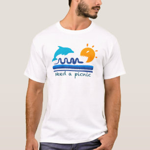 Jumping Dolphins Beach Illustration Textured Brush T-Shirt