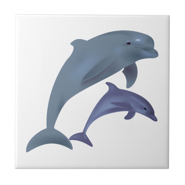 Jumping dolphins illustration ceramic tile (Front)