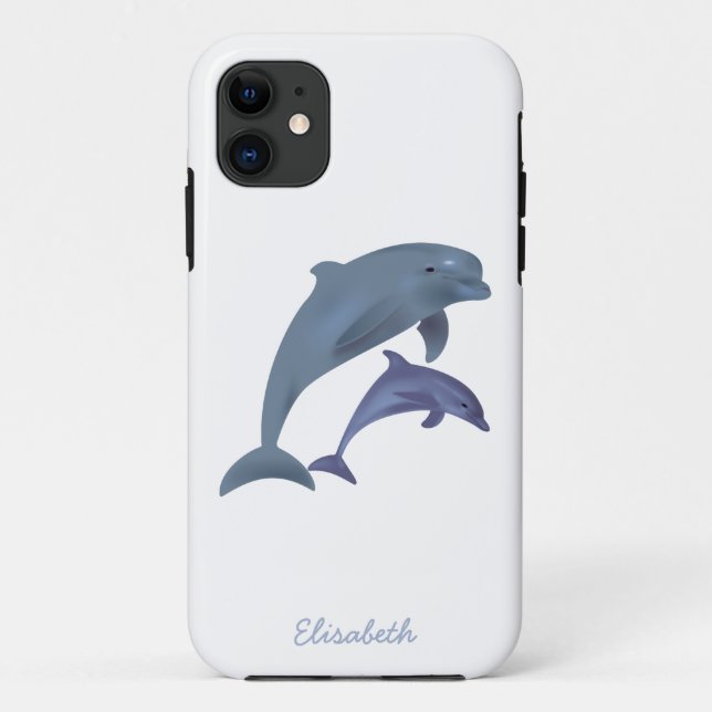 Jumping dolphins illustration name Case-Mate iPhone case (Back)