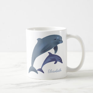 Jumping dolphins illustration name coffee mug