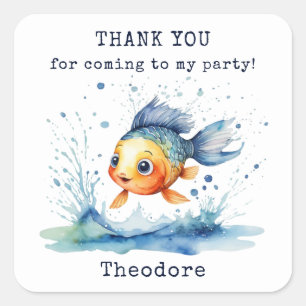 Jumping Fish Kids Birthday Party Thank You Square Sticker