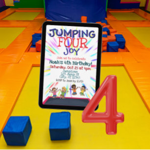 Jumping FOUR Joy, Trampoline 4th Birthday  Invitation