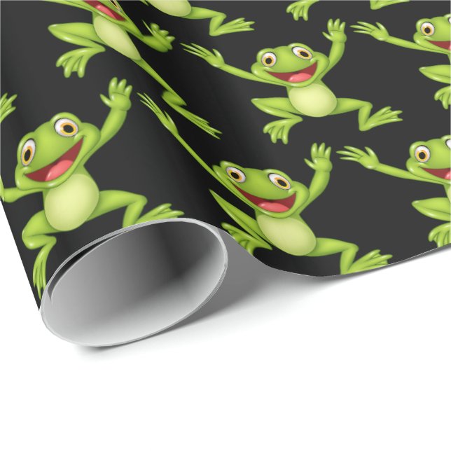 Jumping Frogs On Black Wrapping Paper (Roll Corner)