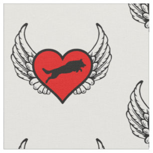 Jumping German Shepherd Winged Heart Love Dogs Fabric