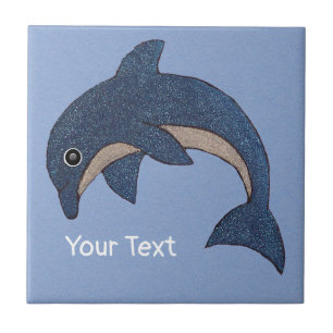 Jumping Glittery Dark Blue White Dolphin Swirl Eye Ceramic Tile