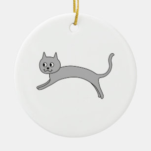 Jumping Grey Cat. Ceramic Ornament