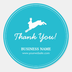 Jumping Hare Teal Blue Business Thank You Stickers