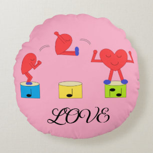 Jumping Heart in Love: Rose-coloured Round Cushion