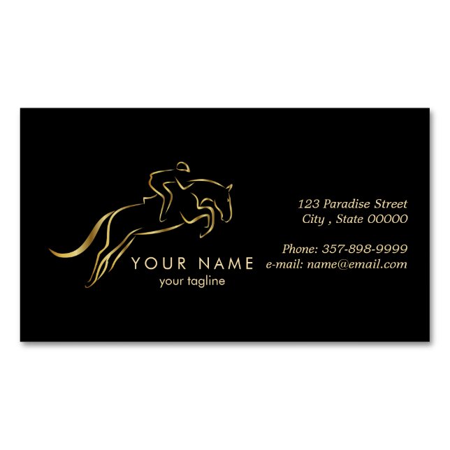 Jumping Horse | Horseback Riding | Horse Trainer Magnetic Business Card (Front)