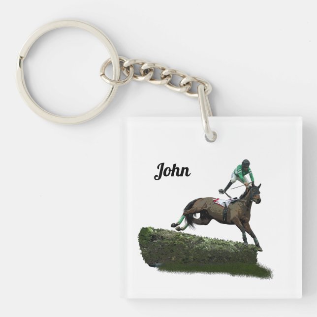 Jumping Horse Jockey In Green Acrylic Keychain (Front)