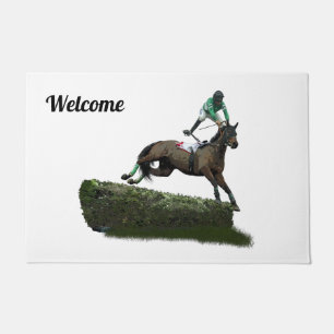 Jumping Horse Jockey In Green Door Mat