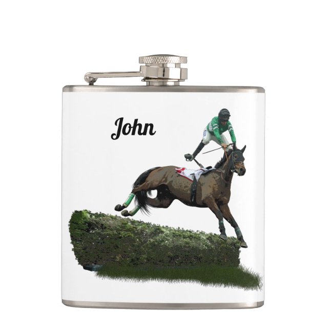 Jumping Horse Jockey In Green Drink Flask (Front)