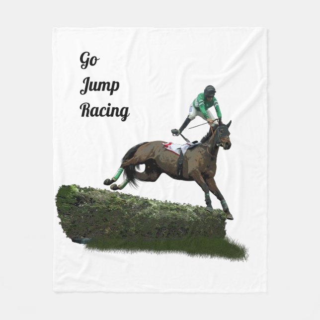 Jumping Horse Jockey In Green Fleece Blanket (Front)