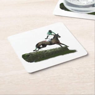 Jumping Horse Jockey In Green Paper Coaster