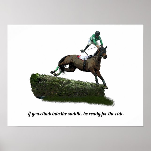 Jumping Horse Jockey In Green Poster (Front)