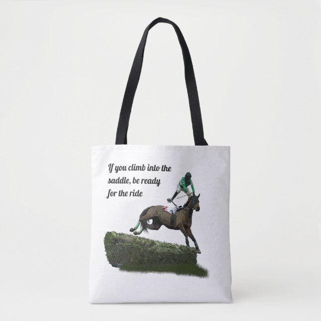Jumping Horse Jockey In Green Tote Bag (Front)