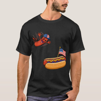 Jumping Hot Dog American Flag Baseball Cap Funny C T-Shirt