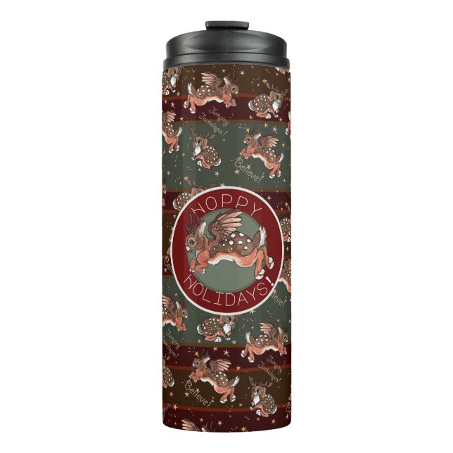Jumping Jackalope Hoppy Holidays  Thermal Tumbler (Front)