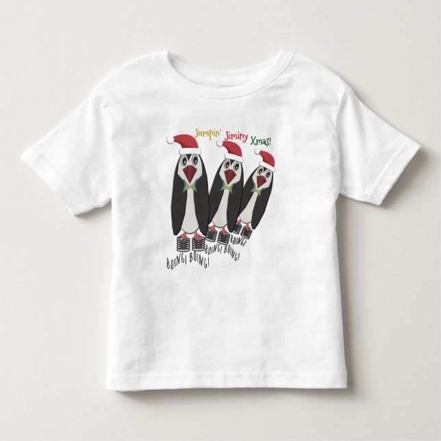 Jumping Jiminy Christmas -Kid Size- Funny Penguins Toddler T-Shirt (Front)