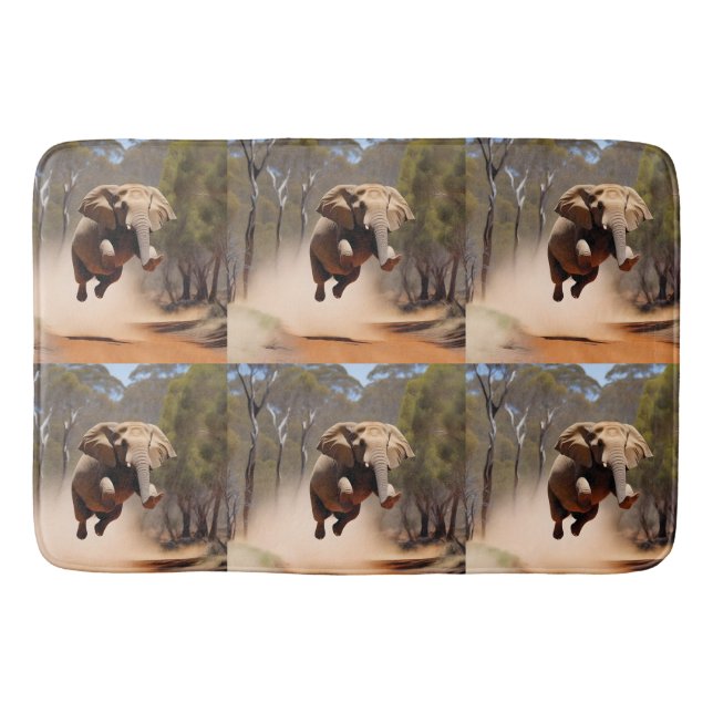 "Jumping Joy: The Animated Elephants' Leap" Bath Mat (Front)