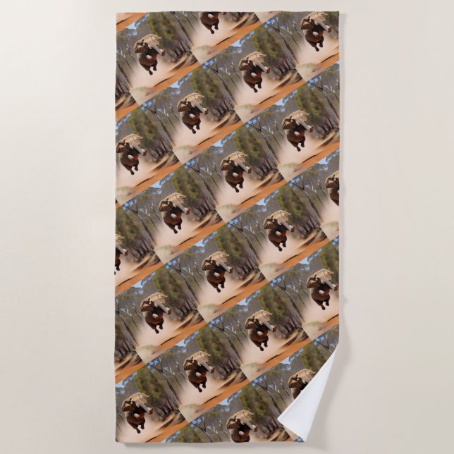"Jumping Joy: The Animated Elephants' Leap" Beach Towel (Front)