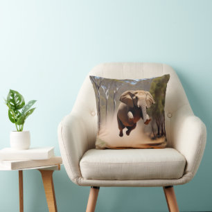 "Jumping Joy: The Animated Elephants' Leap" Cushion