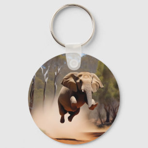 "Jumping Joy: The Animated Elephants' Leap" Key Ring