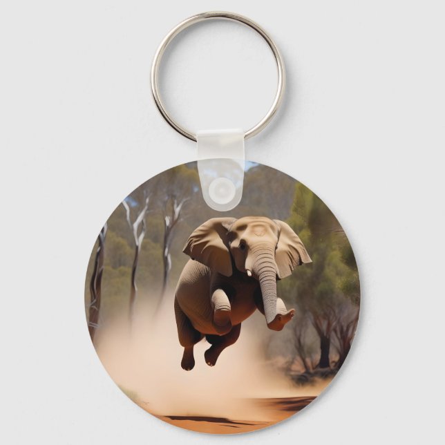 "Jumping Joy: The Animated Elephants' Leap" Key Ring (Front)