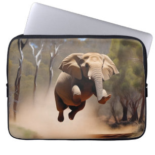 "Jumping Joy: The Animated Elephants' Leap" Laptop Sleeve