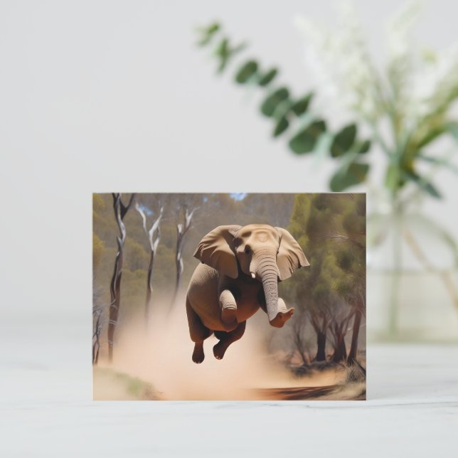 "Jumping Joy: The Animated Elephants' Leap" Postcard (Standing Front)