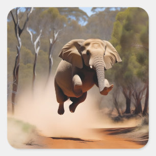 "Jumping Joy: The Animated Elephants' Leap" Square Sticker