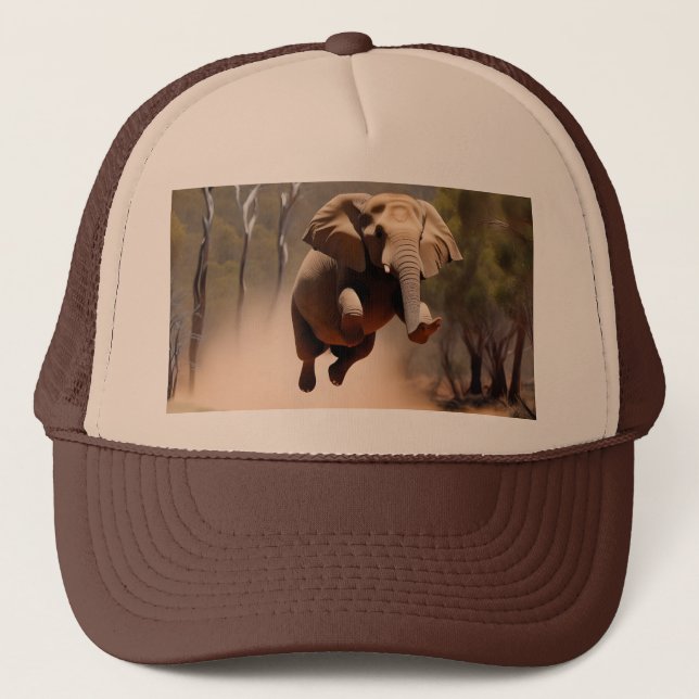 "Jumping Joy: The Animated Elephants' Leap" Trucker Hat (Front)
