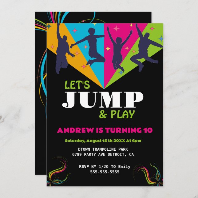 Jumping Jubilation: Trampoline Park Birthday Invitation (Front/Back)