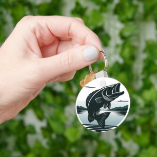 Jumping Largemouth Bass Fishing Minimalist Key Ring