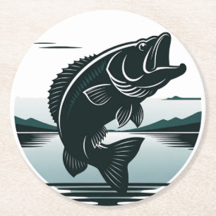 Jumping Largemouth Bass Fishing Minimalist Round Paper Coaster
