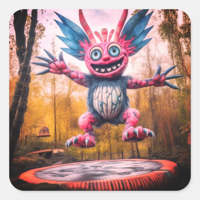 Jumping Monster Square Sticker (Front)