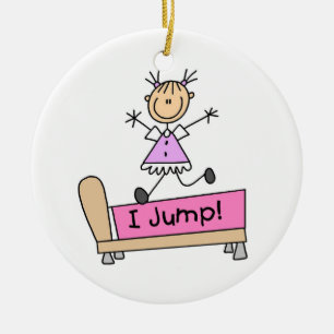 Jumping on the Bed Stick Figure Girl Ceramic Ornament