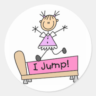Jumping on the Bed Stick Figure Girl Classic Round Sticker