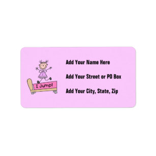 Jumping on the Bed Stick Figure Girl Label