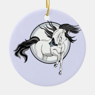 Jumping Out ~ Horse and butterfly Ceramic Ornament