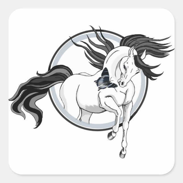 Jumping Out ~ Horse and butterfly Square Sticker (Front)