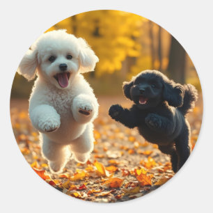 Jumping Poodle Puppies Classic Round Sticker