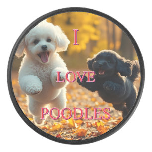 Jumping Poodle Puppies Hockey Puck