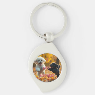 Jumping Poodle Puppies Key Ring