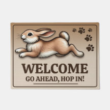 Jumping rabbit for a hearty welcome, hop in!