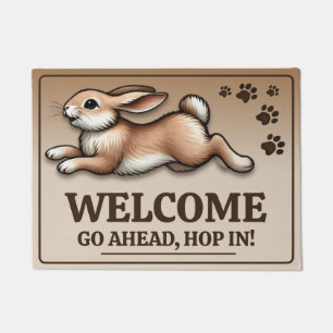 Jumping rabbit for a hearty welcome, hop in! doormat