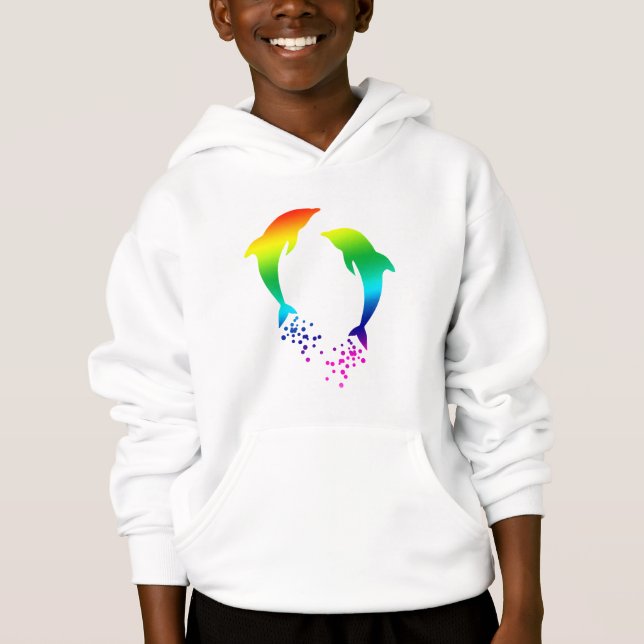 Jumping Rainbow Dolphins With Bubbles (Front)